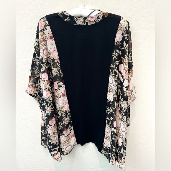 INVESTMENTS | Petites Black Pink Floral Kimono Cardigan | Large / XL - Picture 4 of 7